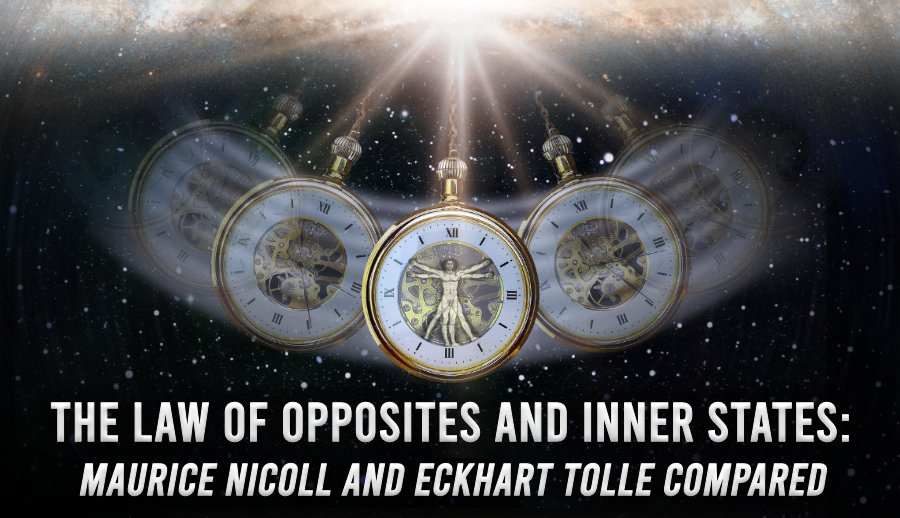 A pendulum of opposites extending below a galaxy in space. The centre of the pendulum has Da Vinci's Vitruvian man in it.